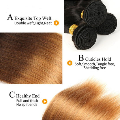 T1B/4/30 Straight Hair 3 Bundles With Closure Human Hair Weaves