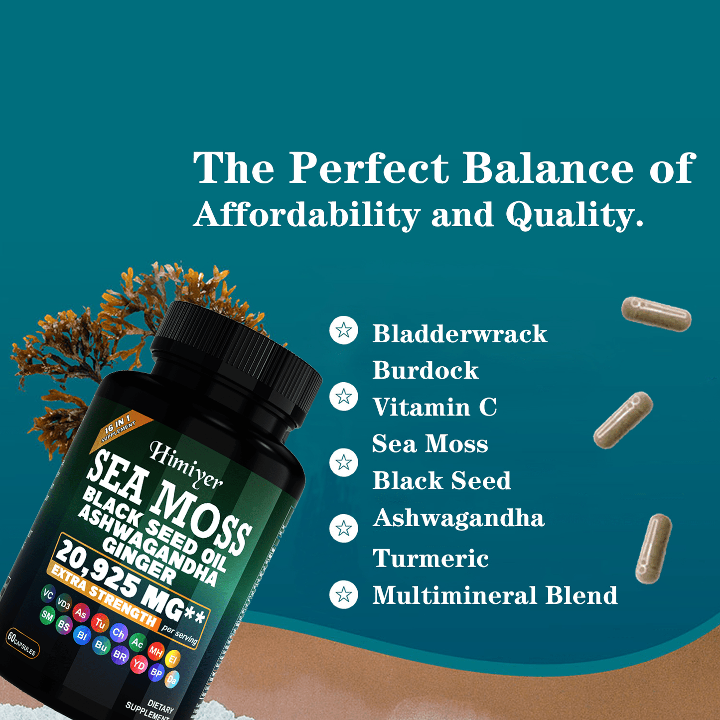Sea Moss Capsules with Black Seed Oil, Ashwagandha & Turmeric
