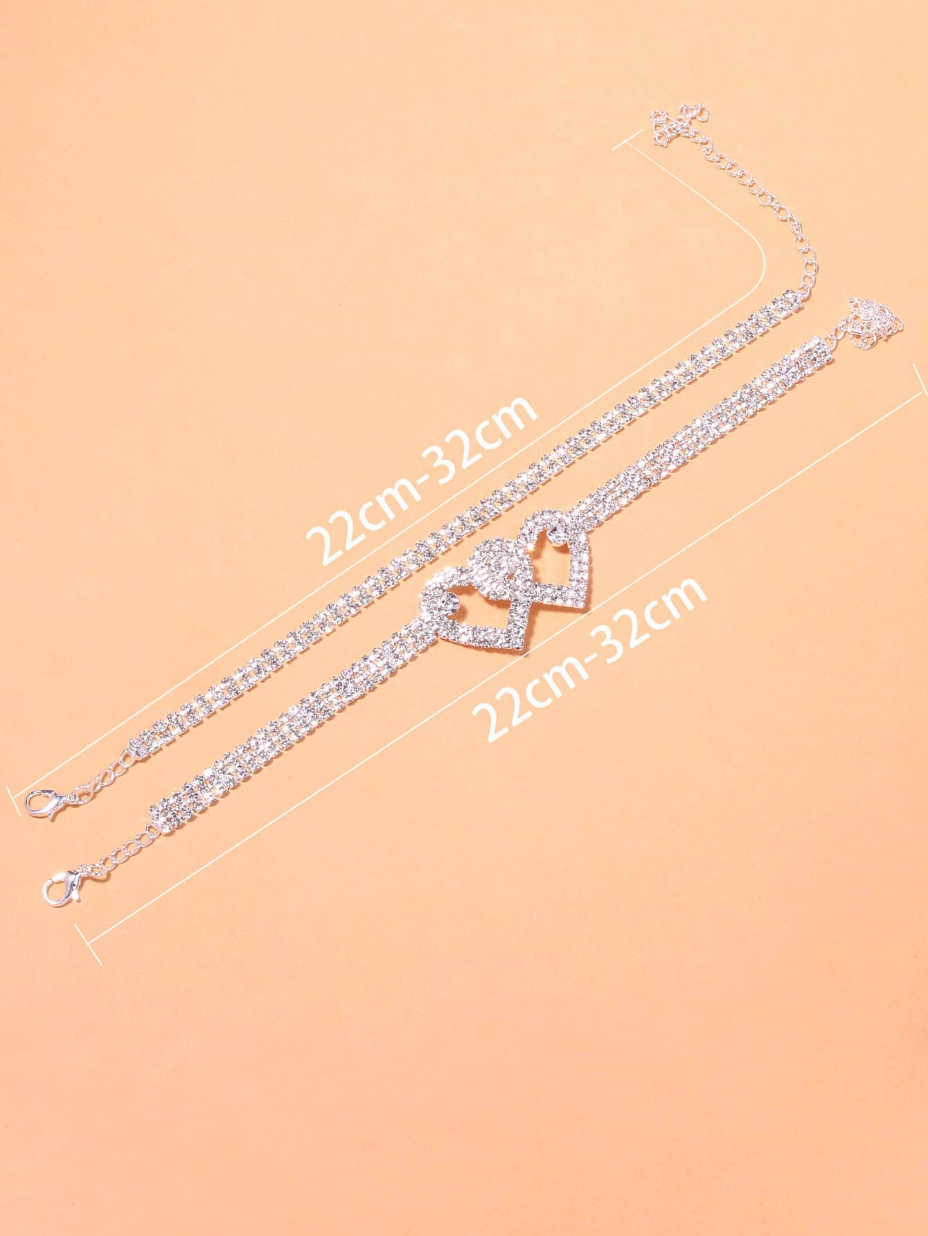 2pcs Rhinestone Heart Decor Anklet - Healthier Me Beauty, LLC