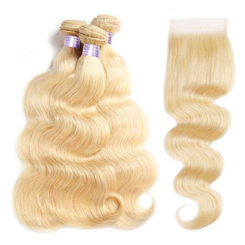 3 Bundles 613 Blonde Body Wave Human Hair With 4x4 Lace Closure - Healthier Me Beauty, LLC