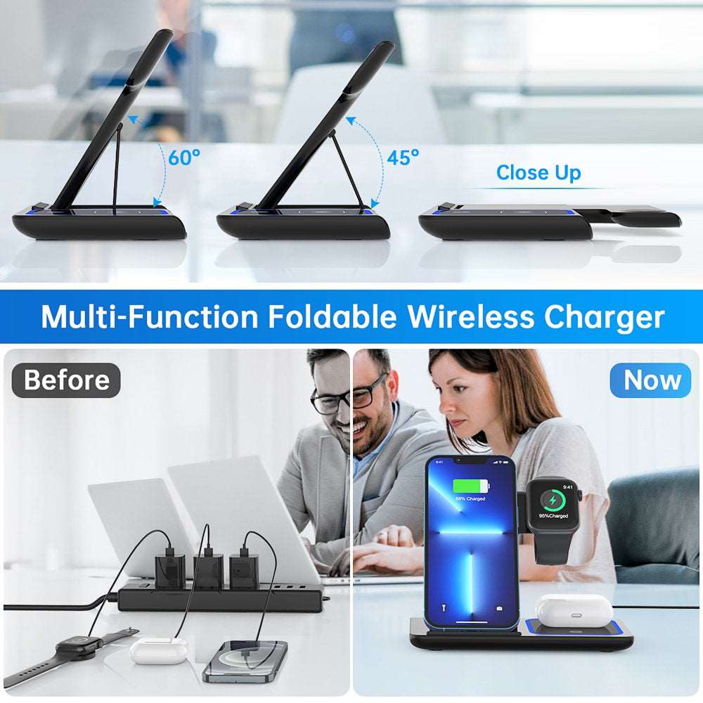 3 in 1 Wireless Charger, 18W Fast Charger Pad Stand Charging Station Dock for Iwatch Series SE 8/7/6/5/4/3 Airpods Pro/3/2 for Iphone 15/14/13/12 /11/Pro Max/12 Mini /XR (With QC3.0 Adapter) - Healthier Me Beauty, LLC