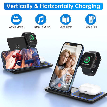 3 in 1 Wireless Charger, 18W Fast Charger Pad Stand Charging Station Dock for Iwatch Series SE 8/7/6/5/4/3 Airpods Pro/3/2 for Iphone 15/14/13/12 /11/Pro Max/12 Mini /XR (With QC3.0 Adapter) - Healthier Me Beauty, LLC