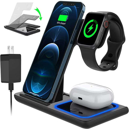 3 in 1 Wireless Charger, 18W Fast Charger Pad Stand Charging Station Dock for Iwatch Series SE 8/7/6/5/4/3 Airpods Pro/3/2 for Iphone 15/14/13/12 /11/Pro Max/12 Mini /XR (With QC3.0 Adapter) - Healthier Me Beauty, LLC