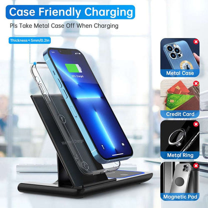 3 in 1 Wireless Charger, 18W Fast Charger Pad Stand Charging Station Dock for Iwatch Series SE 8/7/6/5/4/3 Airpods Pro/3/2 for Iphone 15/14/13/12 /11/Pro Max/12 Mini /XR (With QC3.0 Adapter) - Healthier Me Beauty, LLC