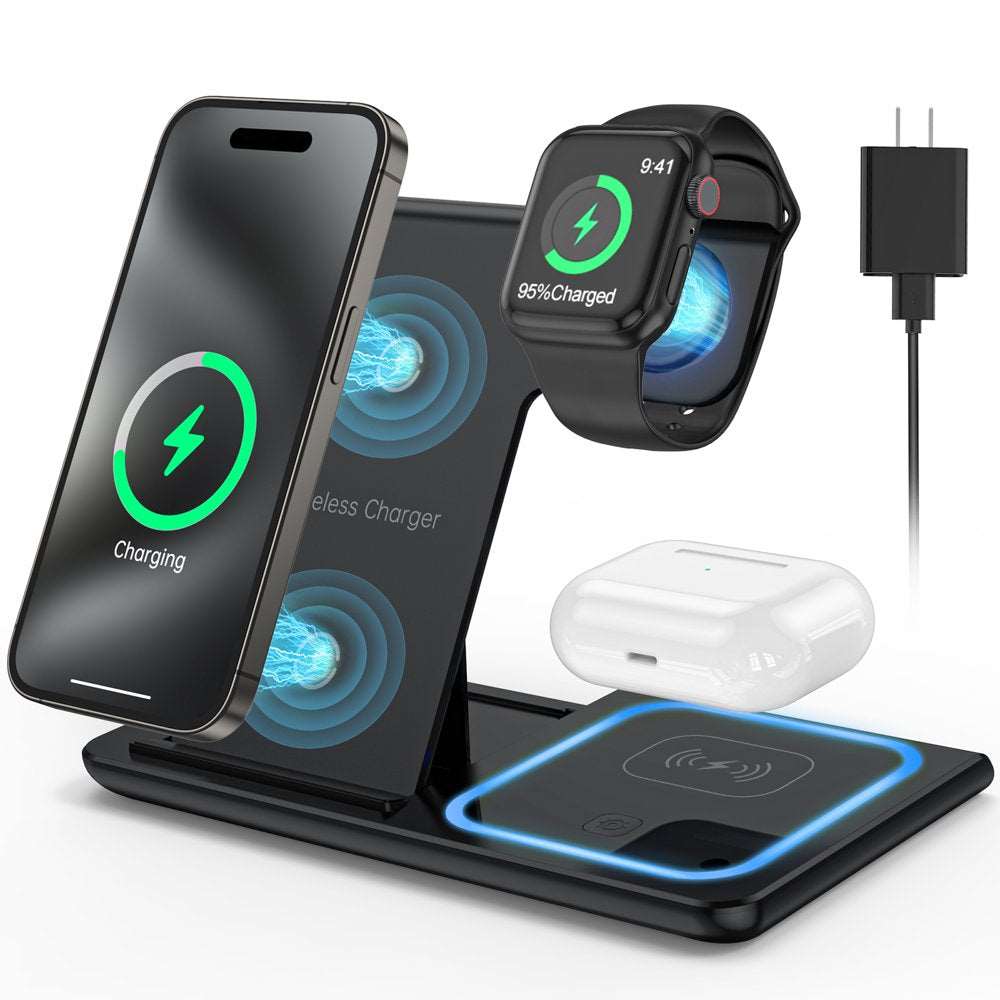 3 in 1 Wireless Charger, 18W Fast Charger Pad Stand Charging Station Dock for Iwatch Series SE 8/7/6/5/4/3 Airpods Pro/3/2 for Iphone 15/14/13/12 /11/Pro Max/12 Mini /XR (With QC3.0 Adapter) - Healthier Me Beauty, LLC