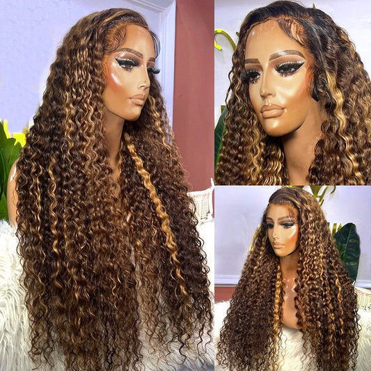 Highlight Honey Blonde Curly 13x4 Lace Front Wig HD Lace Glueless Human Hair Wigs