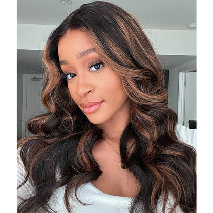 Highlight Brown Wavy Upgraded 13x5 Pre Everything Wig Glueless Wig With Black Roots