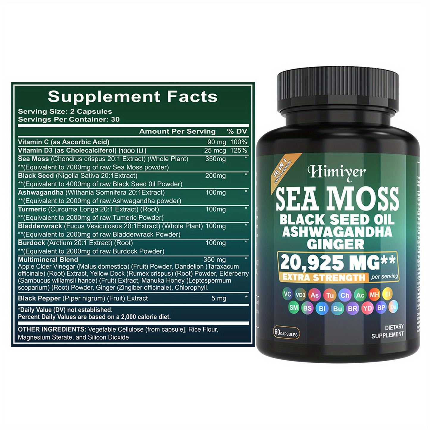 Sea Moss Capsules with Black Seed Oil, Ashwagandha & Turmeric