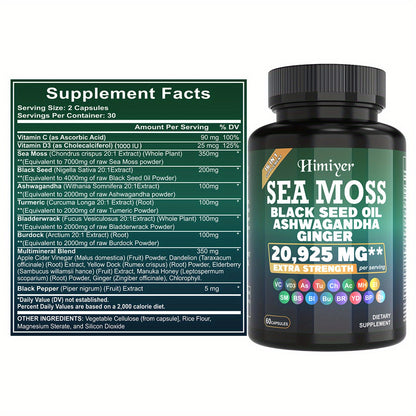 Sea Moss Capsules with Black Seed Oil, Ashwagandha & Turmeric