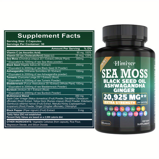 Sea Moss Capsules with Black Seed Oil, Ashwagandha & Turmeric