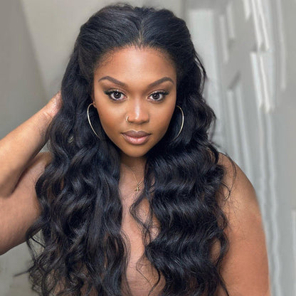 Glueless Body Wave 13x4 Lace Front Wig With Realistic Curly Edges Kinky Baby Hair
