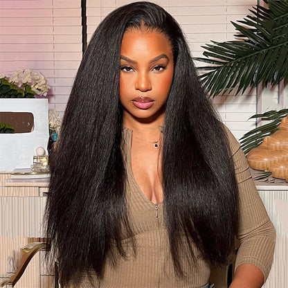 Glueless Kinky Straight Pre Cut 9x6 Lace Wig Human Hair Wig