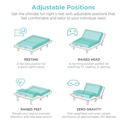 Twin XL Size Adjustable Bed Base for Stress Management with Massage, Remote Control, USB Ports