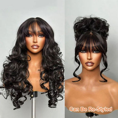 Pre Everything Glueless 13x5 Lace Front Body Wave Wigs With Bangs Human Hair