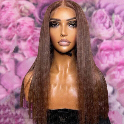 Straight Chocolate Brown 5x6 Lace Glueless Wig Human Hair Wig