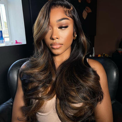 Highlight Brown Wavy Upgraded 13x5 Pre Everything Wig Glueless Wig With Black Roots