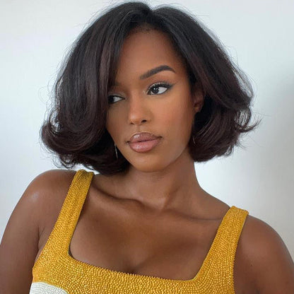 Pre-trimmed Layered Bob Wig Wavy 7x5 Pre Everything Bob Glueless Wig Human Hair