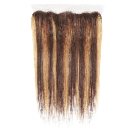 Highlight Brown Straight Frontal Honey Blonde 4x4 Lace Closure Brazilian Straight Hair 13x4 Lace Frontal Ombre Colored 100% Remy Human Hair