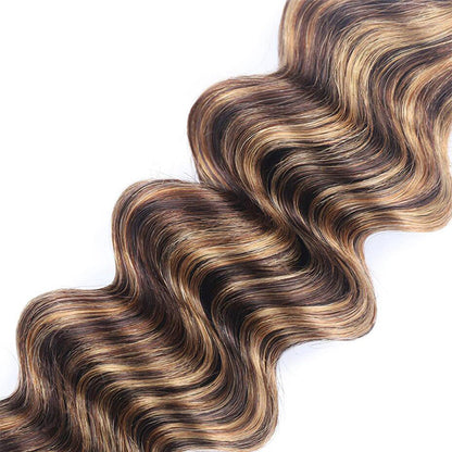 P4/27 Highlight Brown Honey Loose Deep Wave Hair 3 Bundles With 13x4 Lace Frontal Human Hair