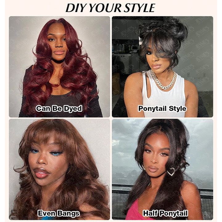 Face-Framing Curtain Bangs Wavy Wig 6x5 Ready To Go Glueless Lace Wig Pre Cut Lace