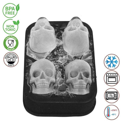 3D Skull Ice Cube Tray with Funnel Silicone Flexible 4 Cavity Ice Maker Molds Ice Cube Maker Ice Cream Tools KC0294 - Healthier Me Beauty, LLC