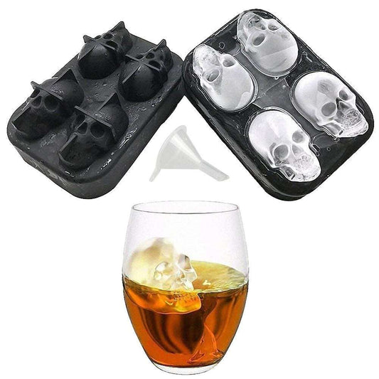 3D Skull Ice Cube Tray with Funnel Silicone Flexible 4 Cavity Ice Maker Molds Ice Cube Maker Ice Cream Tools KC0294 - Healthier Me Beauty, LLC