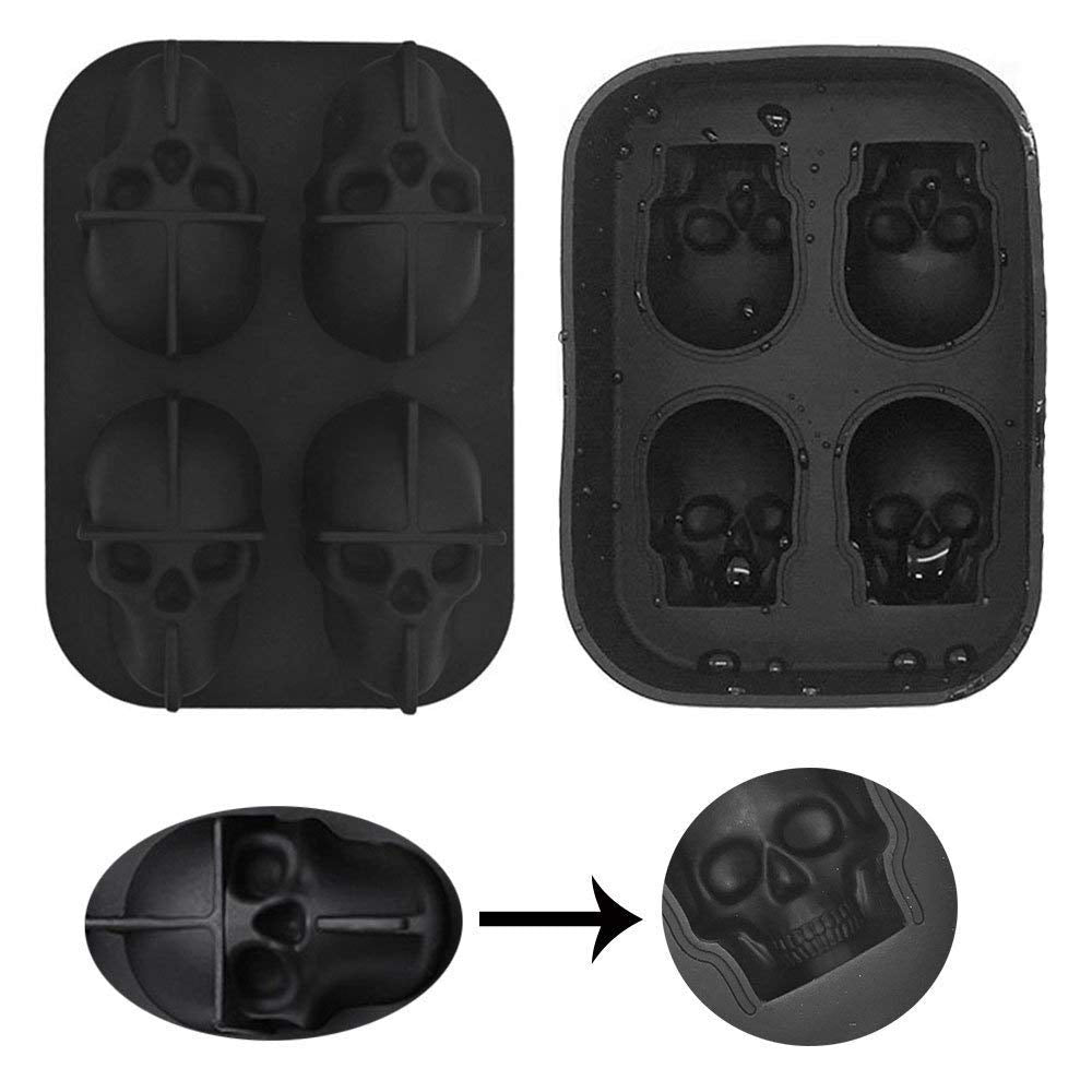 3D Skull Ice Cube Tray with Funnel Silicone Flexible 4 Cavity Ice Maker Molds Ice Cube Maker Ice Cream Tools KC0294 - Healthier Me Beauty, LLC