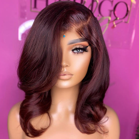 Wine Red Color Egg Curl 13x5 Pre Cut Lace Front Bob Wig Glueless Pre Everything Wig