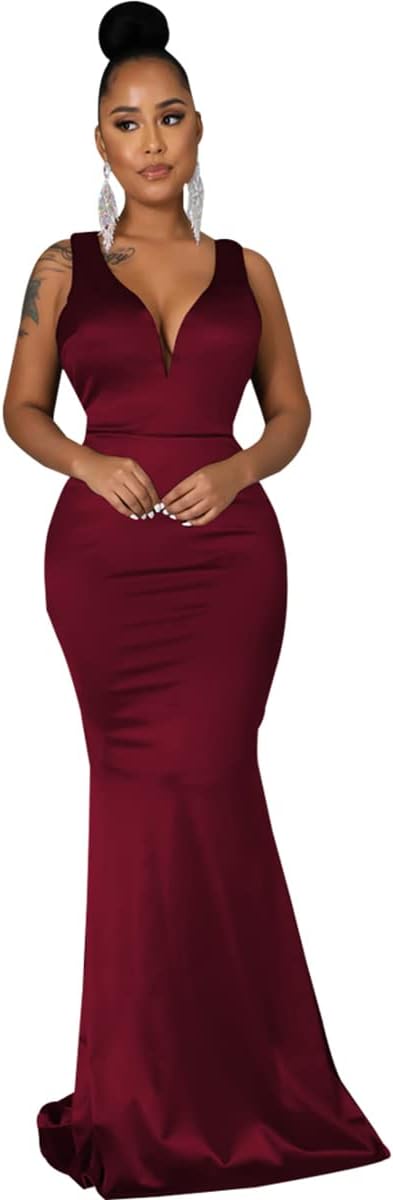 JTNFairy Women&#39;s Sexy Ruffle Sleeveless One Shoulder Bodycon Dresses Classy Pencil Curvy Party Evening Long Formal Dress