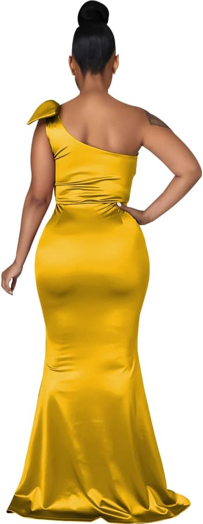 JTNFairy Women&#39;s Sexy Ruffle Sleeveless One Shoulder Bodycon Dresses Classy Pencil Curvy Party Evening Long Formal Dress