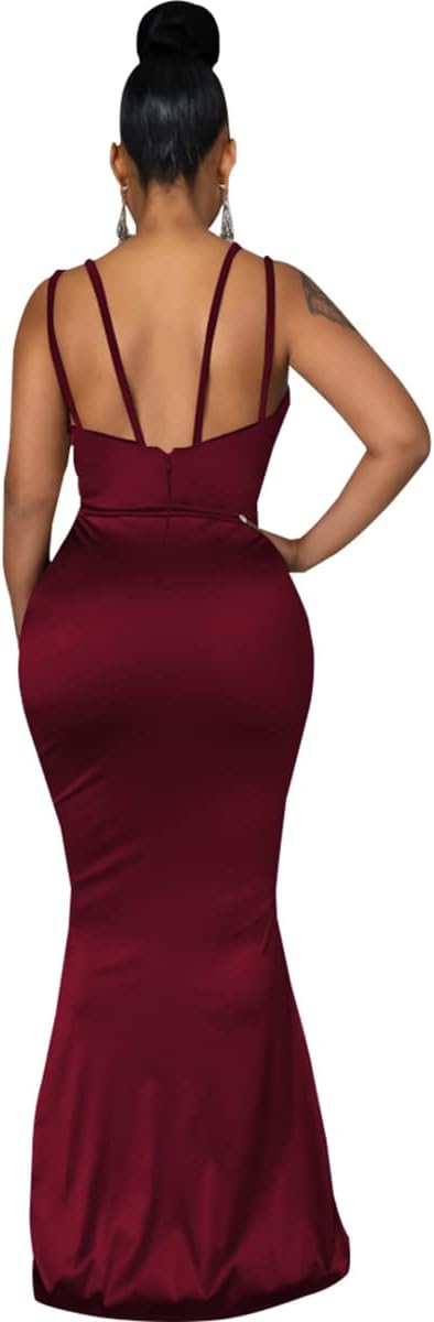 JTNFairy Women&#39;s Sexy Ruffle Sleeveless One Shoulder Bodycon Dresses Classy Pencil Curvy Party Evening Long Formal Dress