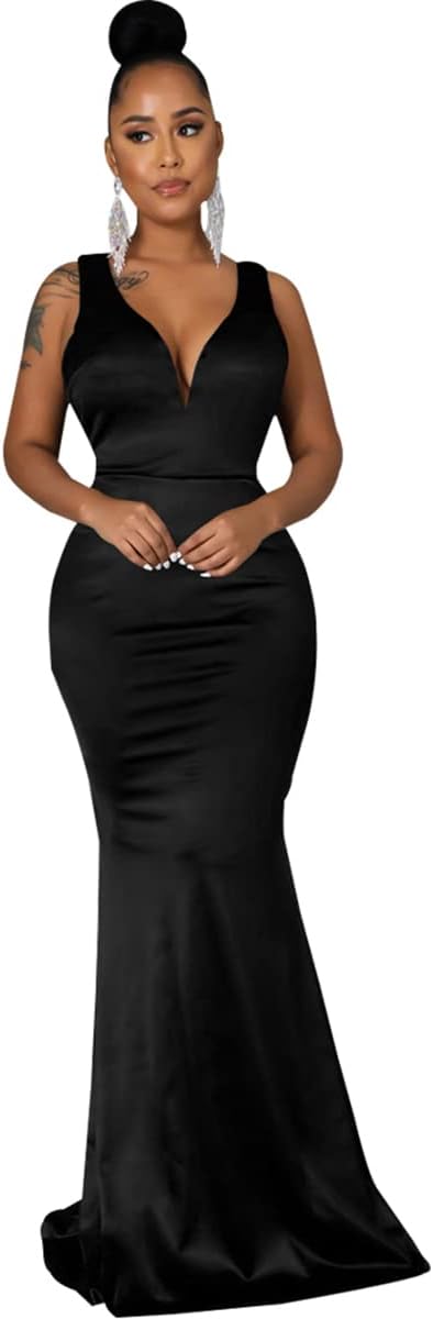 JTNFairy Women&#39;s Sexy Ruffle Sleeveless One Shoulder Bodycon Dresses Classy Pencil Curvy Party Evening Long Formal Dress