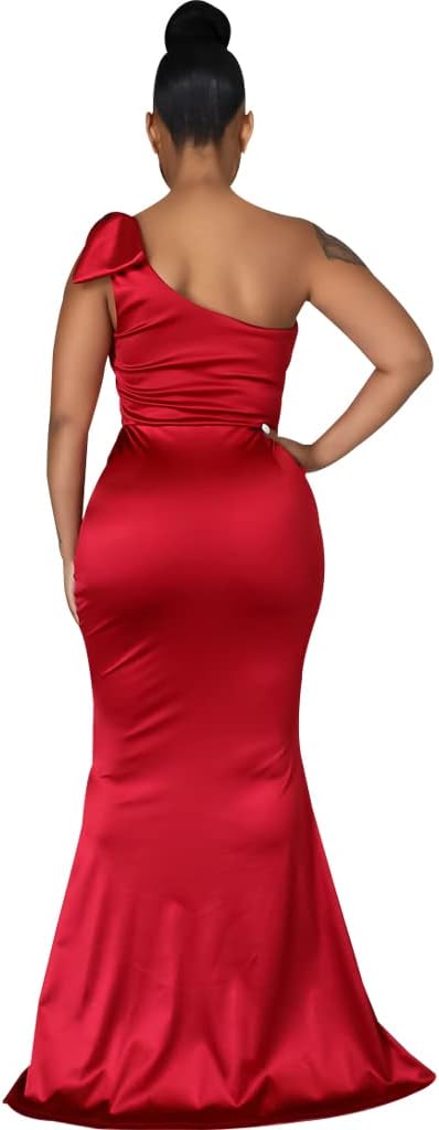 JTNFairy Women&#39;s Sexy Ruffle Sleeveless One Shoulder Bodycon Dresses Classy Pencil Curvy Party Evening Long Formal Dress