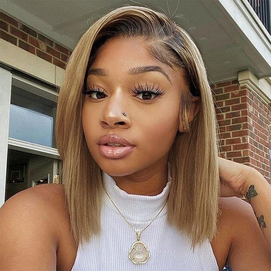 Flash Deal 10" T1B/27 Straight 13x4 Lace Blunt Cut Bob Glueless Wig