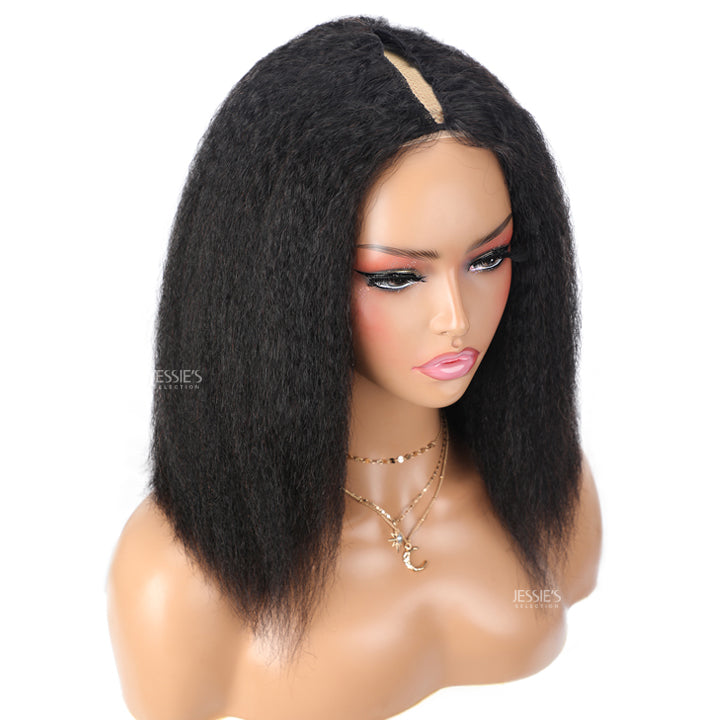 Thin V Part Wig Kinky Straight Bob Human Hair Wigs Without Leave Out
