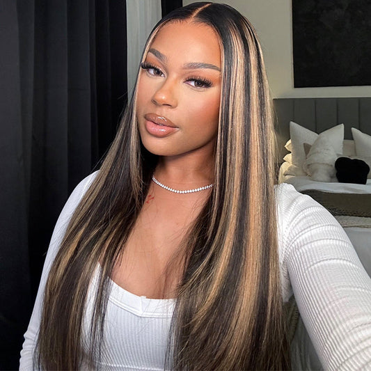 Layer Cut Wig Balayage Honey Blonde Straight 9x6 Pre Cut Lace Wig Pre-bleached Knots
