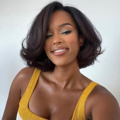 Pre-trimmed Layered Bob Wig Wavy 7x5 Pre Everything Bob Glueless Wig Human Hair