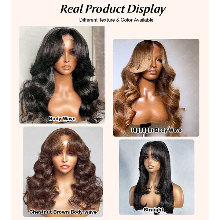 Face-Framing Curtain Bangs Wavy Wig 6x5 Ready To Go Glueless Lace Wig Pre Cut Lace