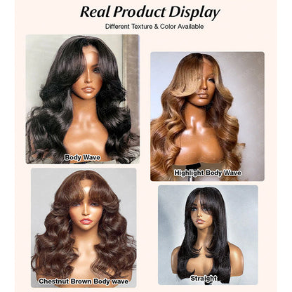 Face-Framing Curtain Bangs Wavy Wig 6x5 Ready To Go Glueless Lace Wig Pre Cut Lace