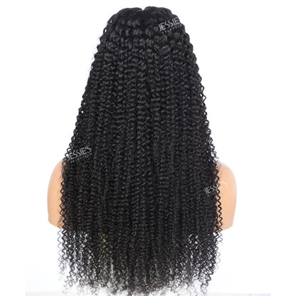 Thin V Part Wig Kinky Curly Natural Scalp Human Hair Wig Without Leave Out