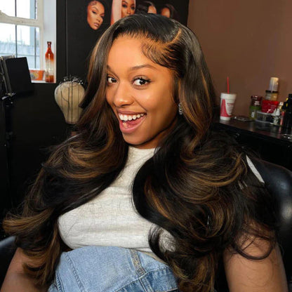 Highlight Brown Wavy Upgraded 13x5 Pre Everything Wig Glueless Wig With Black Roots