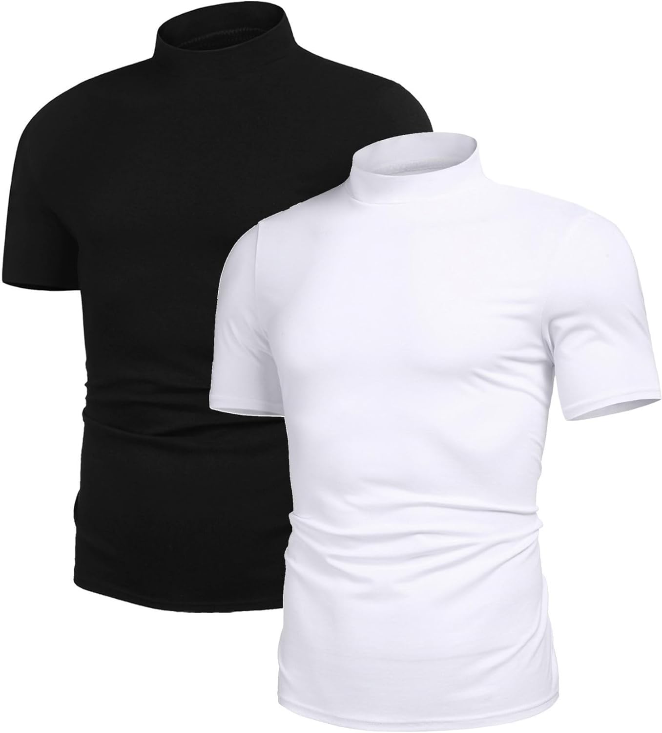 Poriff Men&#39;s Casual Mock Turtleneck Pullover Tops Short Sleeve Slim Fit T-Shirts Basic Solid Color Tees