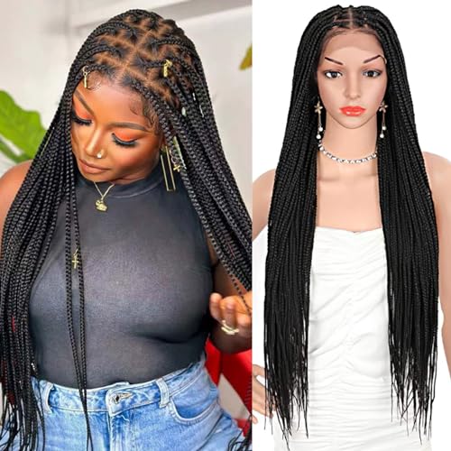 HD Lace Front Knotless Braided Wigs w baby hair