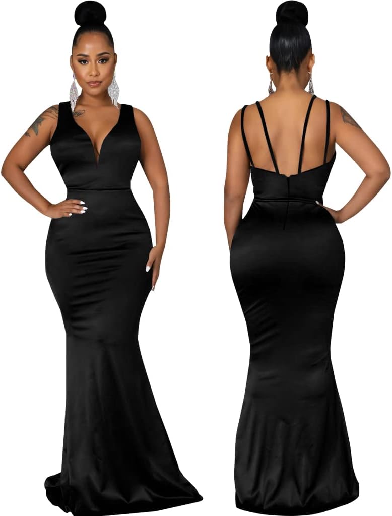 JTNFairy Women&#39;s Sexy Ruffle Sleeveless One Shoulder Bodycon Dresses Classy Pencil Curvy Party Evening Long Formal Dress