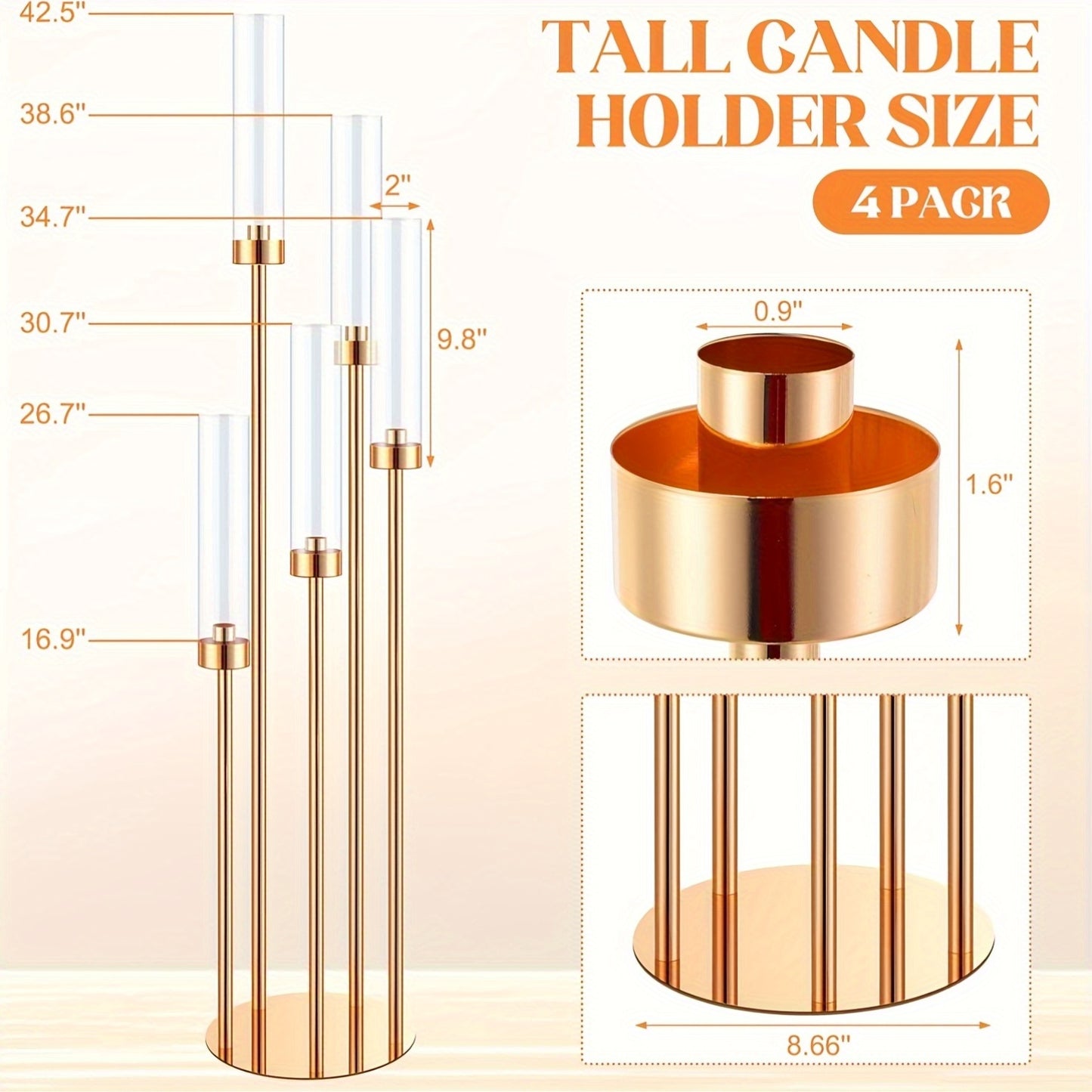 4 Set Floor Candelabra For Wedding 5 Arm 42.5''
