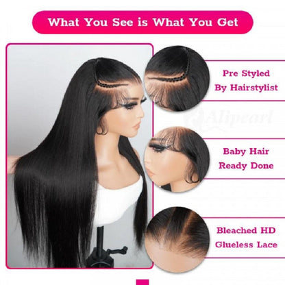 Straight Pre Braided Wig 13x4 Pre Cut Lace Human Hair Wigs With Baby Hair
