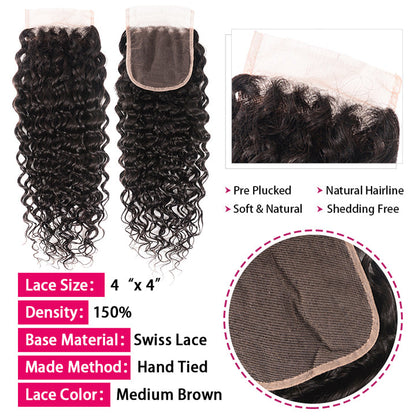 Water Wave Hair 3 Bundles With Closure Wet And Wavy Human Hair Weave Bundles With Lace Closure