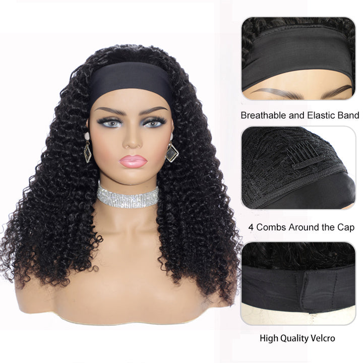 Flash Deal $79.99 18" Curly Headband Wigs Glueless Human Hair Wig