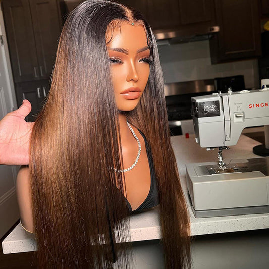 Ombre Chocolate Brown Straight 13x5 Pre Cut Lace Wig Pre Plucked Glueless Wig