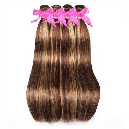 Highlight Brown Bundles With Closure Ombre Honey Blonde Straight Human Hair